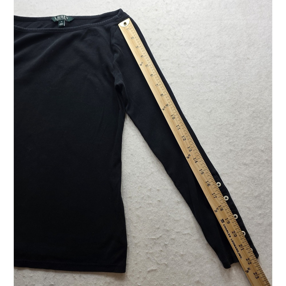 Lauren Ralph Lauren Women's Black Button Sleeve Long Sleeve T-Shirt. Size M - Picture 5 of 9